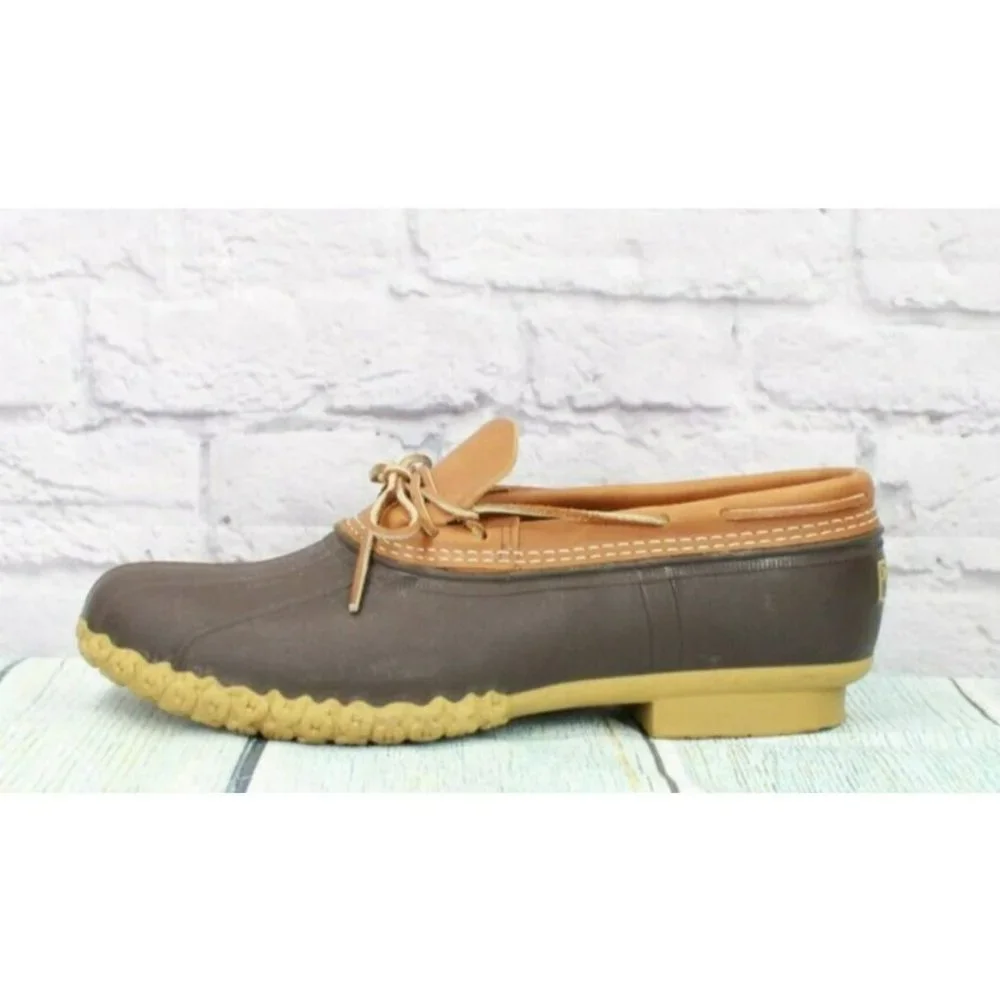 LL Bean Brown Leather Slip On Low Gumshoe Ankle Duck Boots Size 14 N - Picture 1 of 9